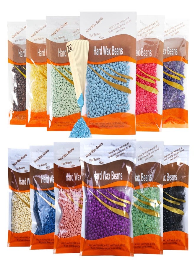 JunKuJK 12PCS Hard Wax Beads for Hair Removal,Flawless Waxing Beans for Face,Body,Underarm,Chest,Eyebrow,Legs,Brazilian Bikini,At Home Hard Wax Kit with12 Applicator Sticks - Image 1